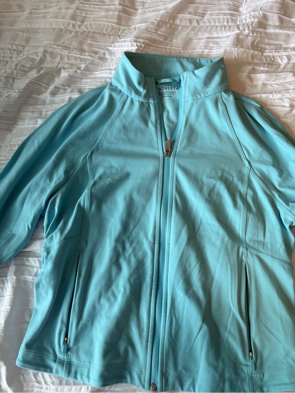 Athleta Salutations Cropped Aqua Full-Zip Jacket